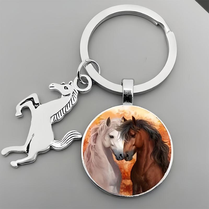 Animal Running Horse Keychain Exquisite Steed Pattern Glass Cabochon Keychain Men'S Charm Keyring Gift