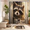 4Pcs Shower Curtain Set with Non-Slip Bath Mat, Toilet Lid Cover, Contour Rug & 12 Hooks, Bathroom Decor