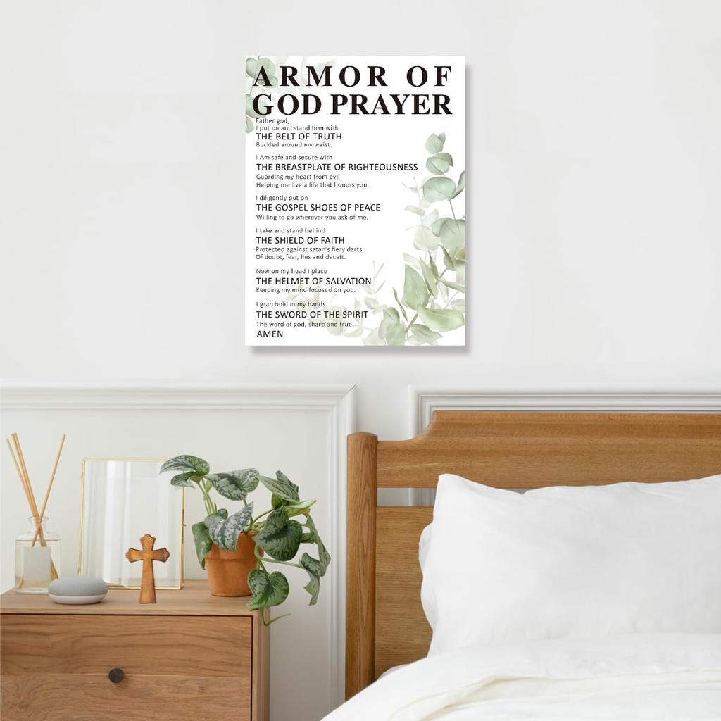 Armor of God Wall Art,Armor of God Prayer Wall Decor Canvas Print Painting Artwork for Christian Home Office Wall Decor