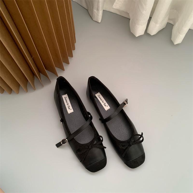 Fashion SUOJIALUN Women Flat Shoes Fashion Round Toe Shallow Slip On Ladies Soft Ladies Mary Jane Ballerinas Flat Heel Casual Ballet Sho