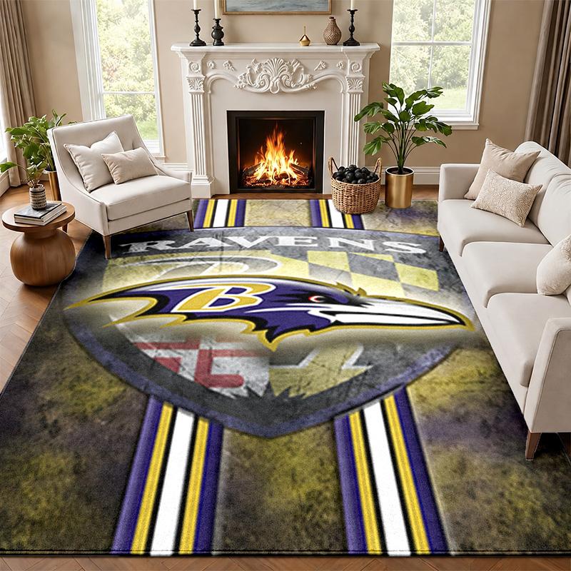 Baltimore Ravens Carpet Door Mat for Living Room or Bedroom Protective Mat Under Chair Office Decoration Christmas Gift Birthday Present