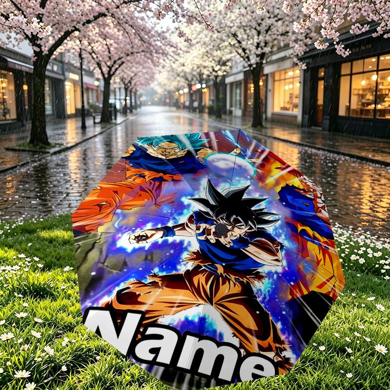 Custom Name Personalized DRAGON BALL Print Umbrella, Auto Open Close, 8‑Rib Sturdy Frame, Commute Camping Hiking Use, Birthday Gift