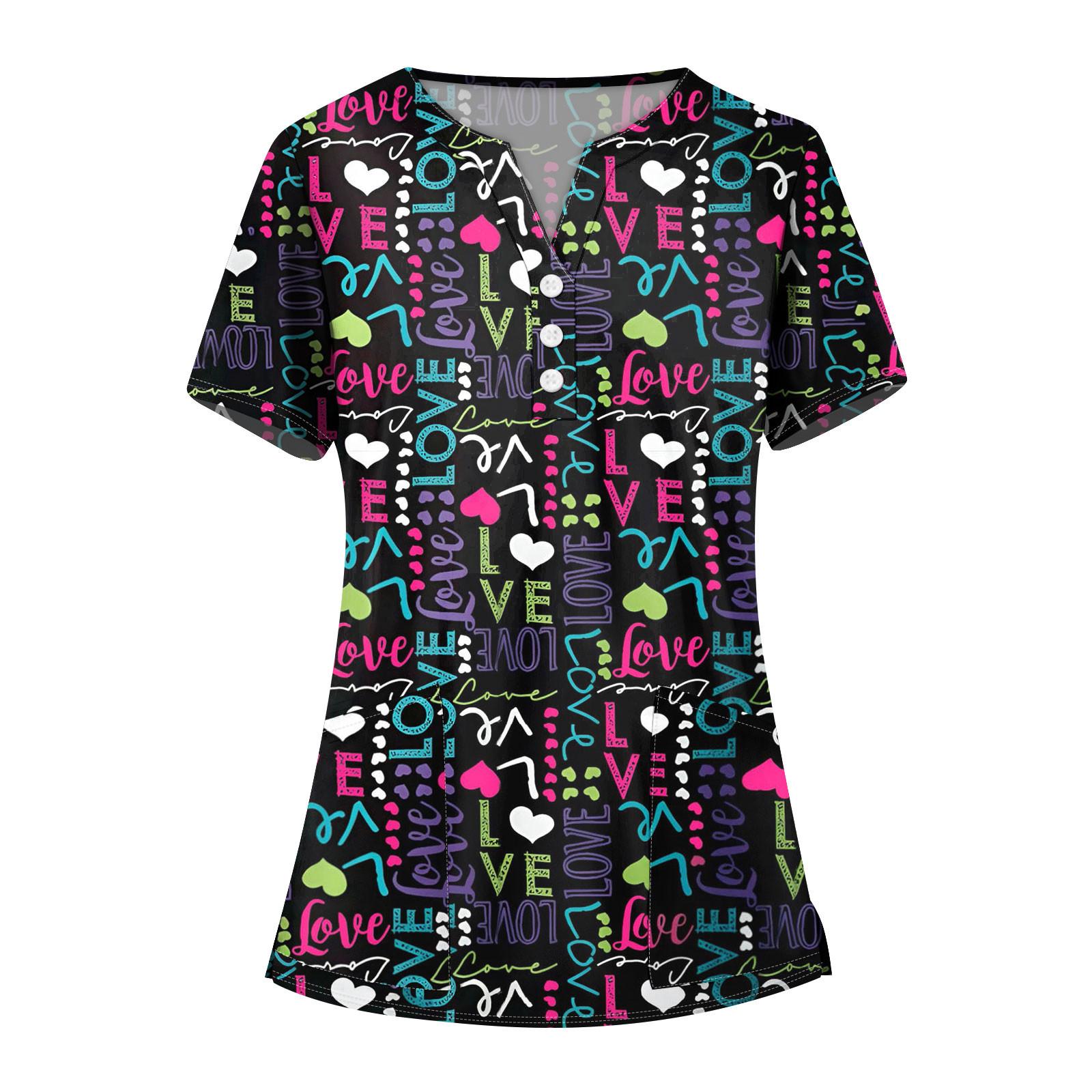 

Женская мода V-образный вырез короткий рукав комбинезон с карманами пуговицы принт блузка одежда M зелёный