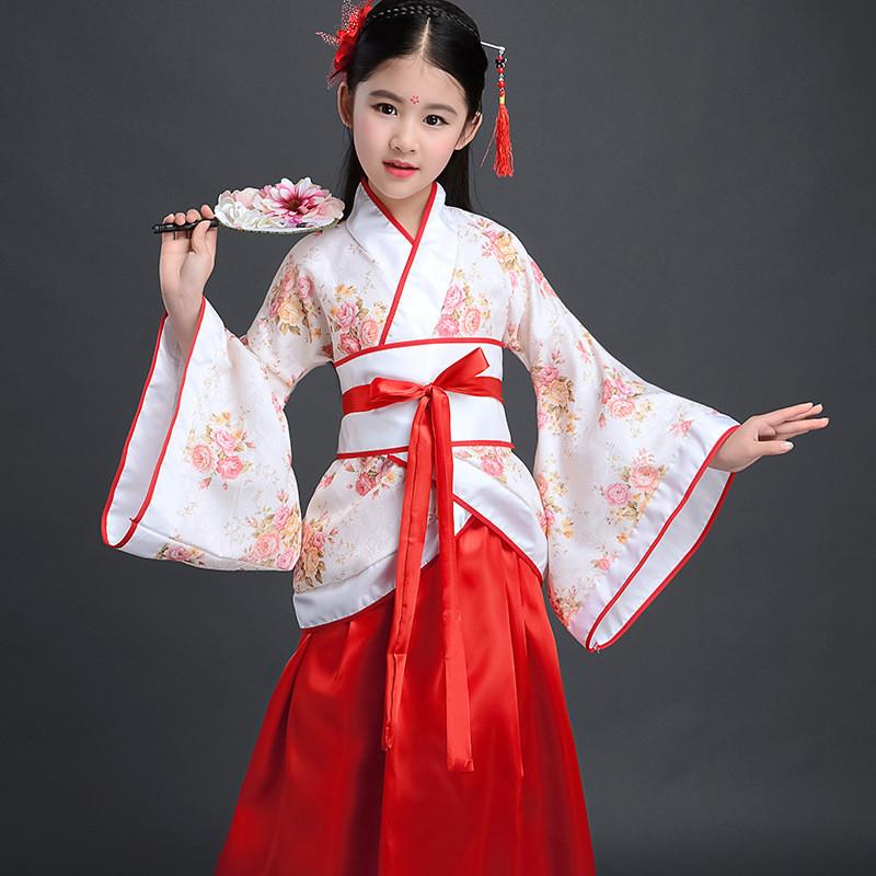 Chinese Style Childrens Hanfu Costume With Taffeta Fabric For Ethnic Dance Performances