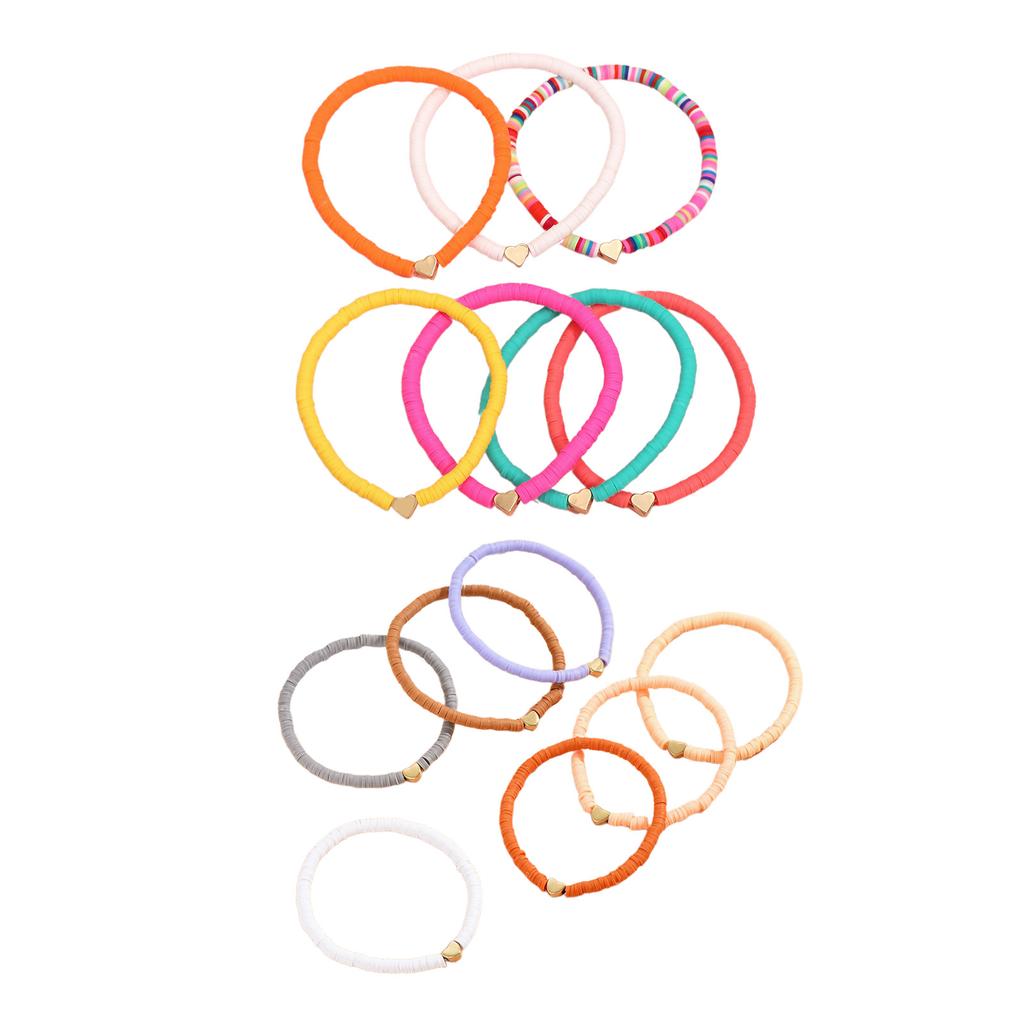 Set of 7 Colorful Heart Charm Stretch Anklet Stylish Soft Pottery Heart Ankle Bracelets Colorful Stretch Accessories