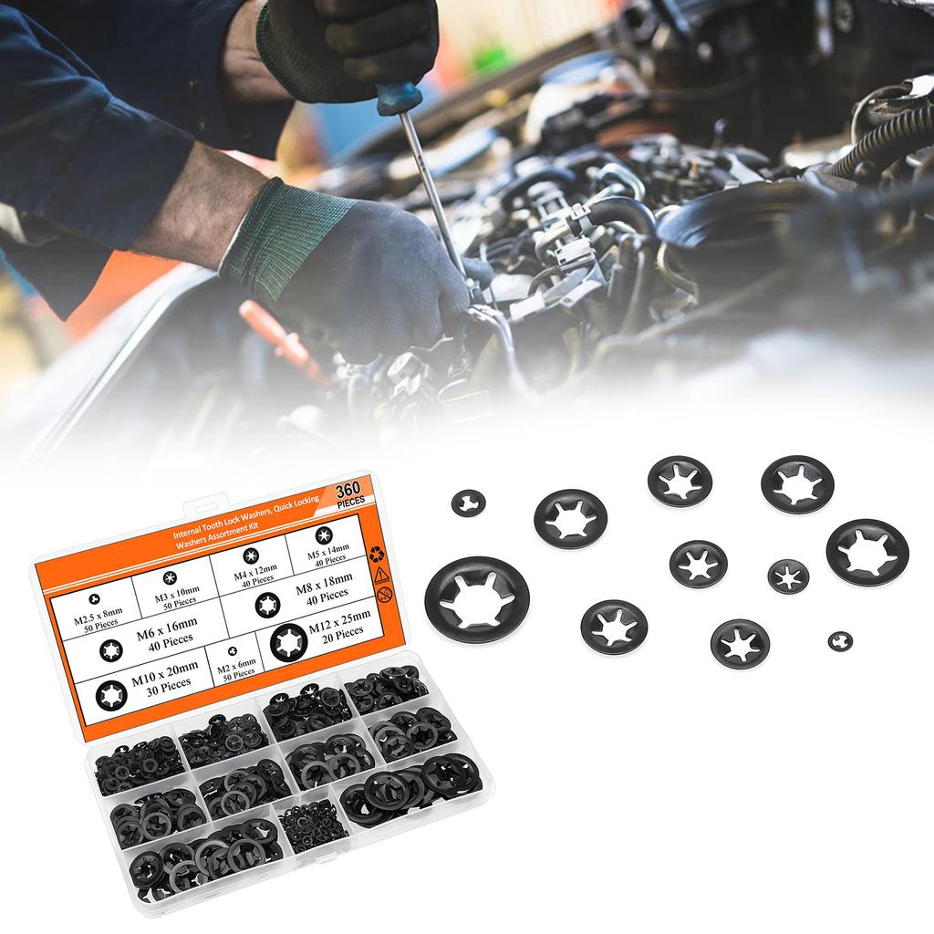 360Pcs Internal Tooth Star Lock Washers Quick Speed Locking Washers Speed Clips Retaining Clips Fasteners Enduring