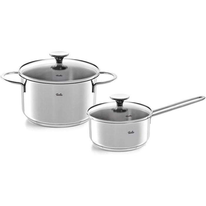 Fissler Pot Set Copenhagen (Dutch Oven/Saucepan, No-Drip) with Glass Lid & Measurements (Waterless Cooking, IH Compatible) Stainless Steel