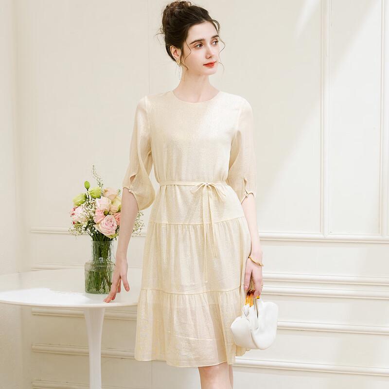 TUHUANG Mulberry Silk Glossy A-Line Dress M