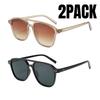 2PACK Fashion Double Bridges Pilot Women Sunglasses Retro Rivets Men Trending Gradient Sun Glasses Shades UV400