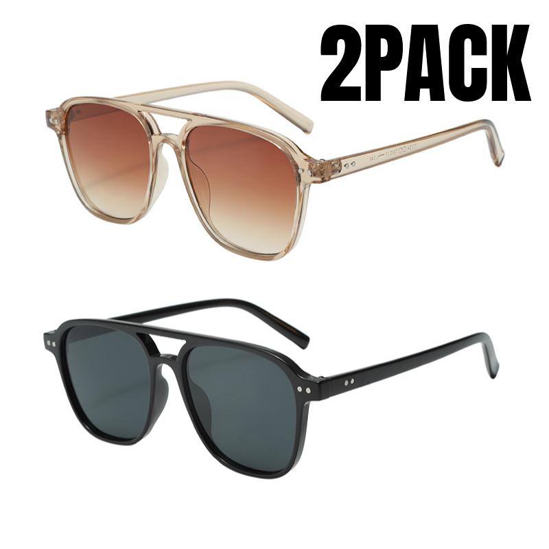 2PACK Fashion Double Bridges Pilot Women Sunglasses Retro Rivets Men Trending Gradient Sun Glasses Shades UV400