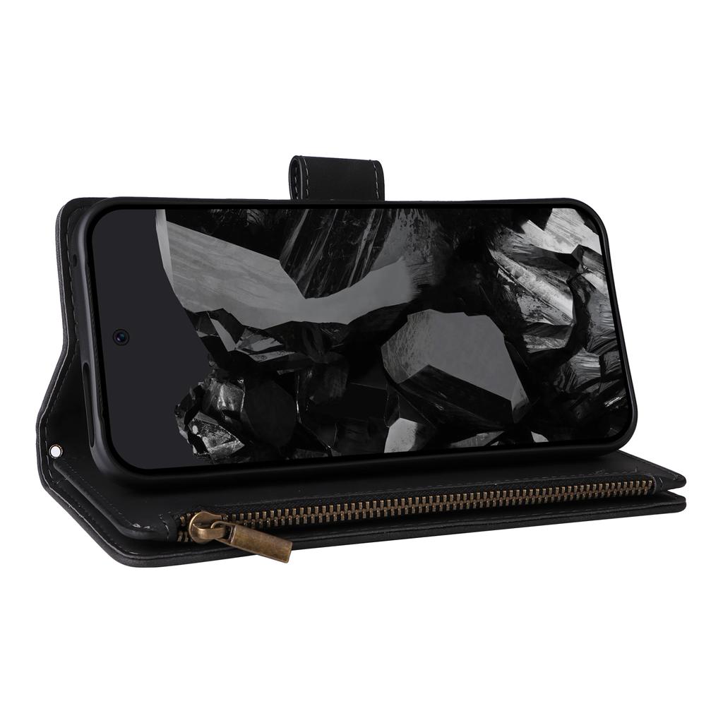 For Google Pixel 10 Pro XL/9 Pro XL Case Zipper Wallet Multiple Card Slots Leather Phone Cover with Wrist Strap