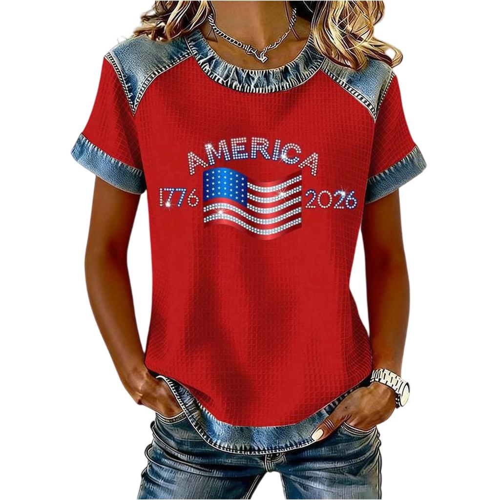 Womens Patriotic Shirts Casual Short Sleeve Top Patriotic Shirt for Women America Flag Print 4th of July T Shirts Women Tshirt