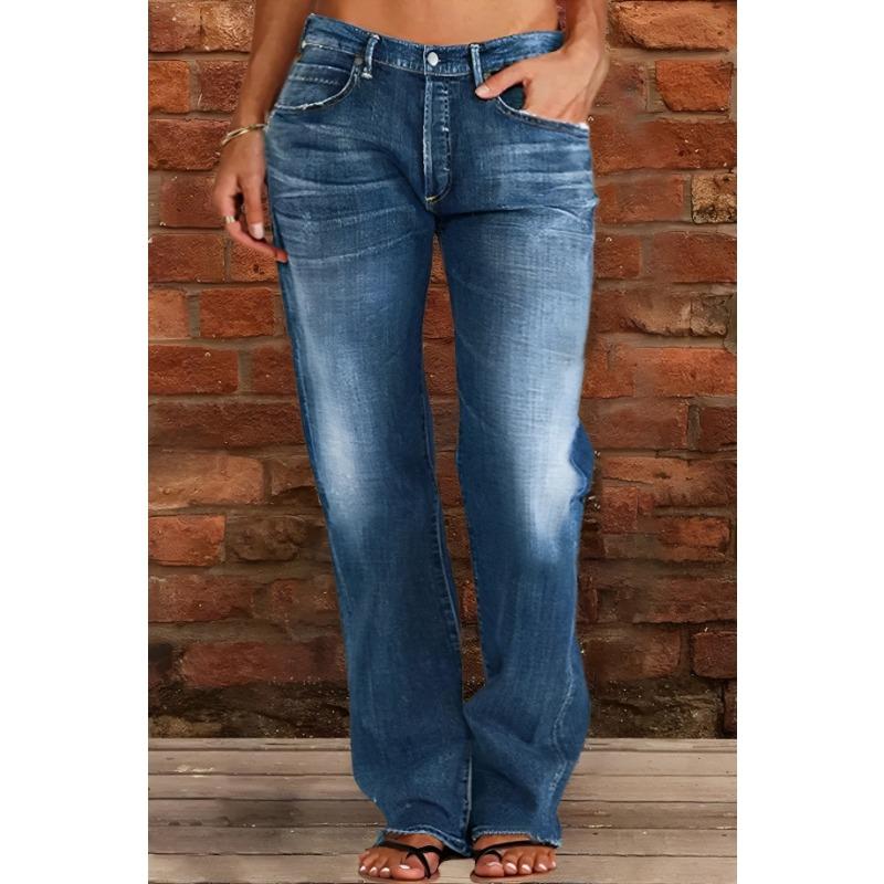 Women's High-Waisted Flared Denim Jeans with Raw Hem