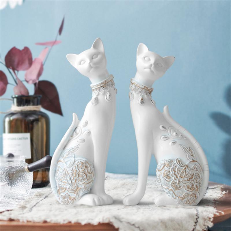 Classic Kitten Ornaments Solid Resin Artistic Creative Decoration Tv Cabinet Ornaments Waterproof Texture Blue-white/blue
