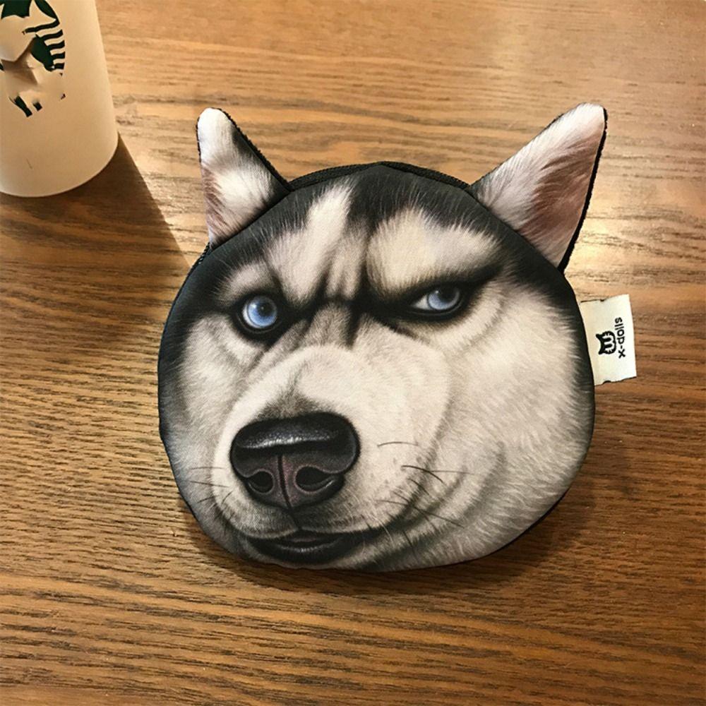 Siberian Husky Change Storage Bag Dog Expression Card Holder Creative Dog Pattern Coin Purse  Women
