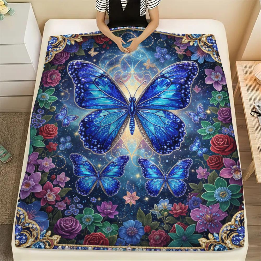 1PC 3D Butterfly Print Flannel Blanket, High quality All Seasons, Home Decor, Warmth and Comfort, Perfect for Christmas Gifts