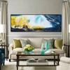 Pintura a óleo abstrata moderna em tela, pôsteres e impressões, arte de parede, imagens abstratas em amarelo e azul marinho para decoração de sala de estar