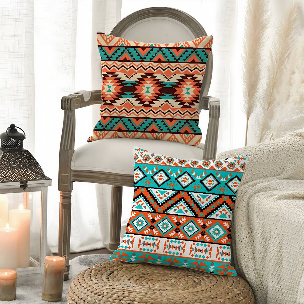 Fashion Bohemia Painting Pillow Case Plush Fabric Soft Double-Sided Printed Sofa Warm Winter Home Gift Cushion Cover