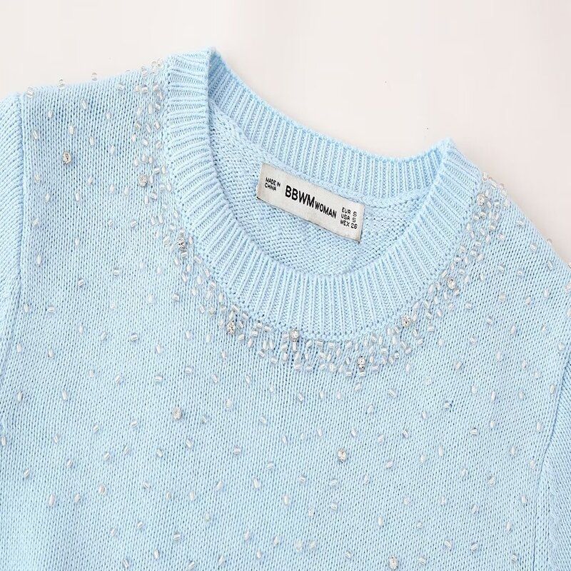Fashion Style 2024 Summer New Women's Clothing Stylish Inserted Beads Rhinestone Knitting Sweater 9598073 406
