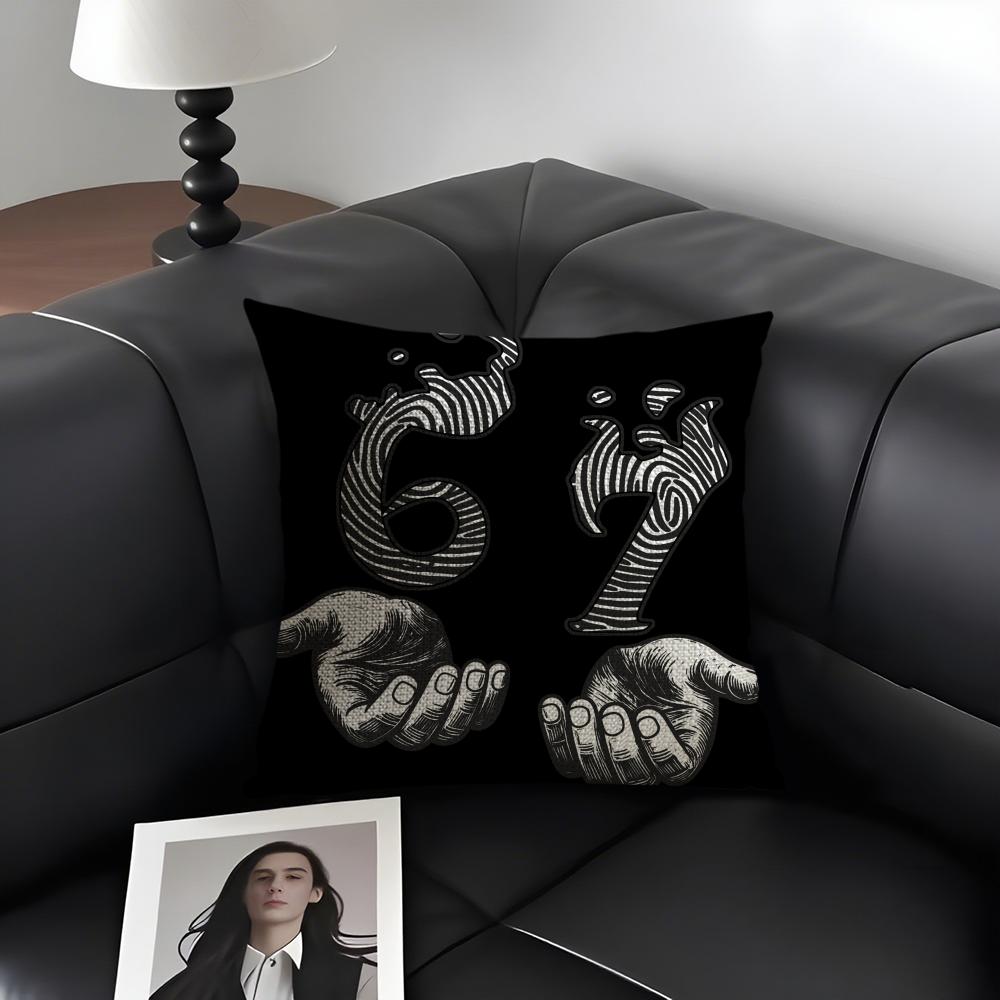 Six Seven Art Design Cushion Cover Natural Linen Organic Fabric Double-Sided Printing Sofa Home Decor Gift Pillow Case