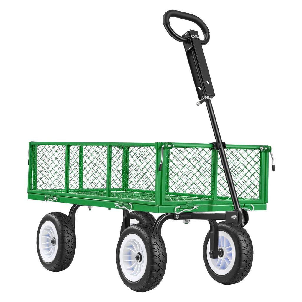 Garden Cart, 408.2 kg, Heavy Duty Steel Yard and Garden Utility Wagon with 10-Inch Tires, Outdoor Gardening Stool with Adjustable Handle, Detachable