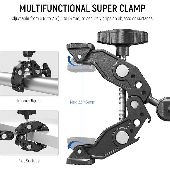 NEEWER Super Clamp with Ballhead Magic Arm, Cold Shoe, Phone/Action Camera Mount Adapter Compatible with SmallRig GoPro DJI