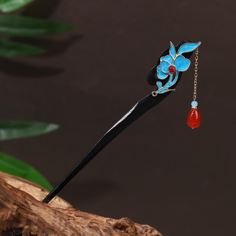 Ancient Style Ebony Imitation Wooden Tassel Hairpin - Hanfu Accessory for Women