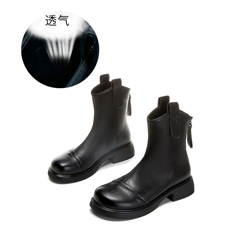 Leather Martin Boots Women's 2025 Autumn and Winter New Thick Heel Retro British Style Short Boots Casual Versatile Low Boots Children
