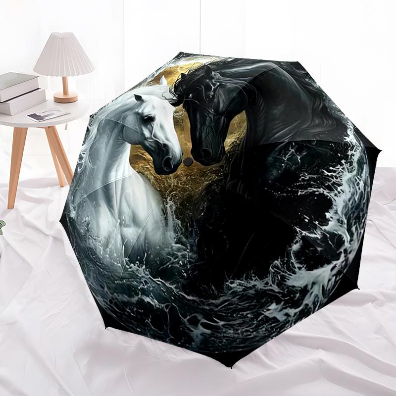 Ombrello Pieghevole Automatico con Cavallo Design a 8 Stecche Ombrello Compatto per Tempo Libero all'Aperto e Ombrello Quotidiano. Regalo Perfetto Per Amici E Famiglia