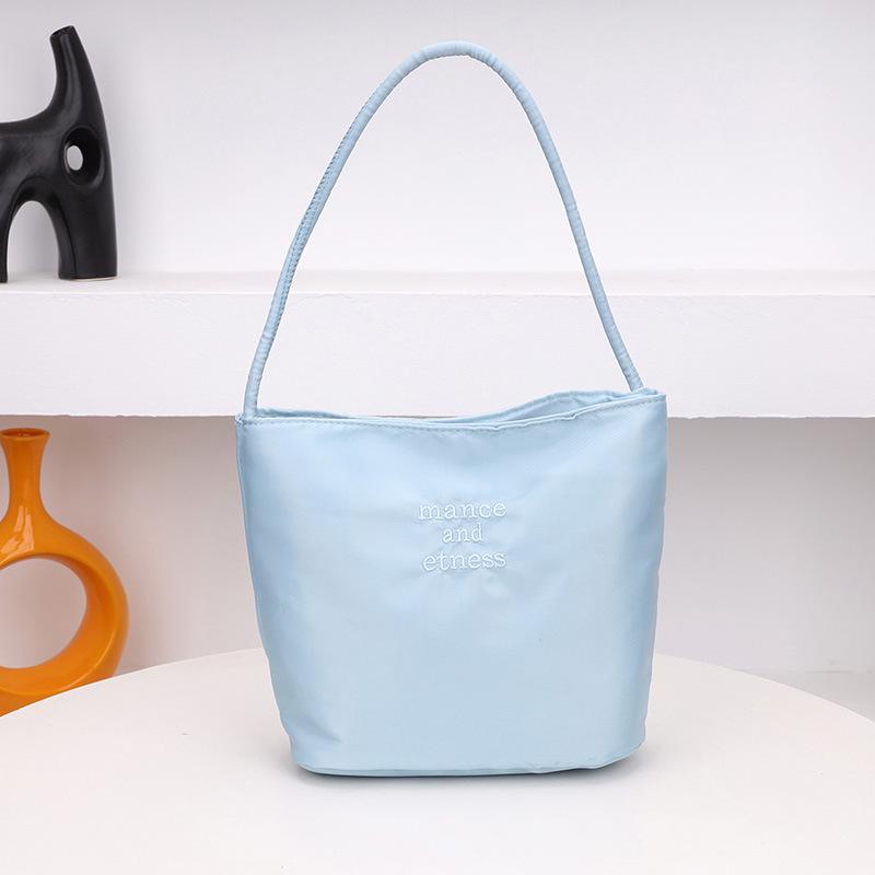 Korean Style Letter Underarm Bag Tote Bag Handbag Embroidery Shoulder Bag Pure Color Large Capacity Nylon Bucket Bag Women 1Pc