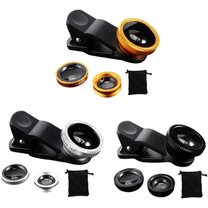 3 in1 Fisheye Wide Angle Micro Camera Lens for iPhone Xiaomi Redmi 3IN1 Zoom Fish Eye Len on Smartphone Lenses with Phone Clip