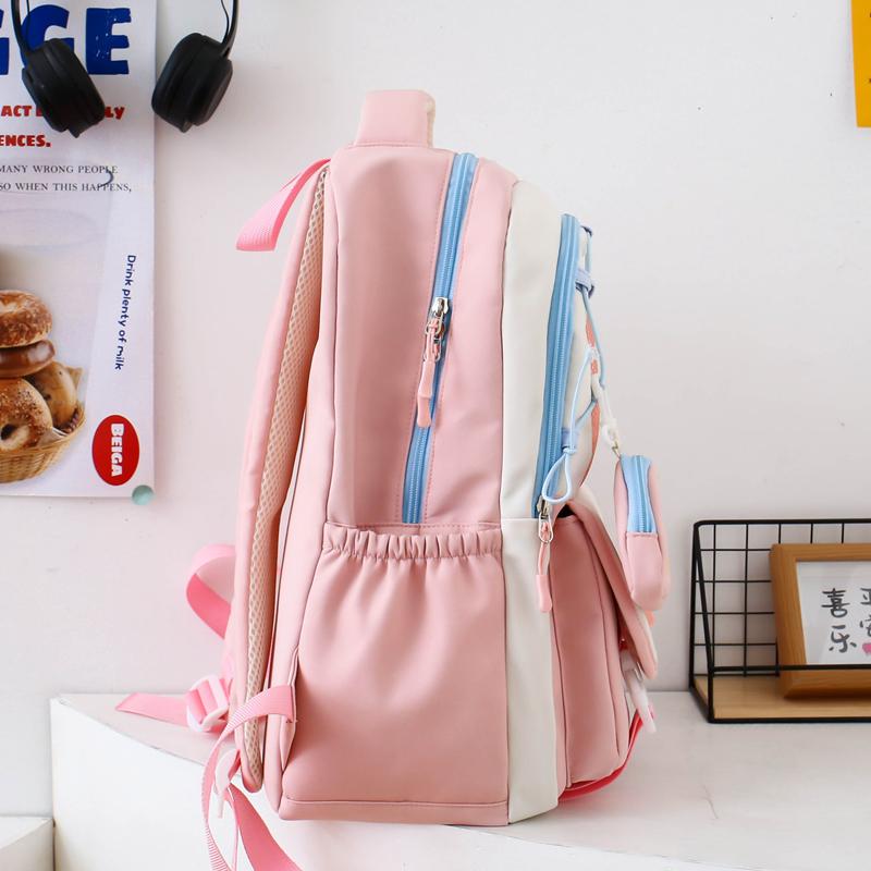 Three-Piece Backpack Set Color Block Student Schoolbag Girl Large Capacity Backpack