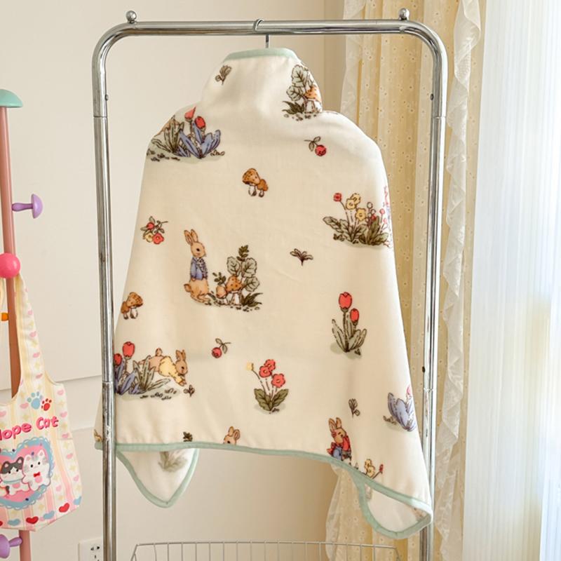 Printed Milk Velvet Wearable Blanket Adults Kid Soft Warm Flannel Shawl Blanket Autumn Winter Multifunctional Office Nap Blanket