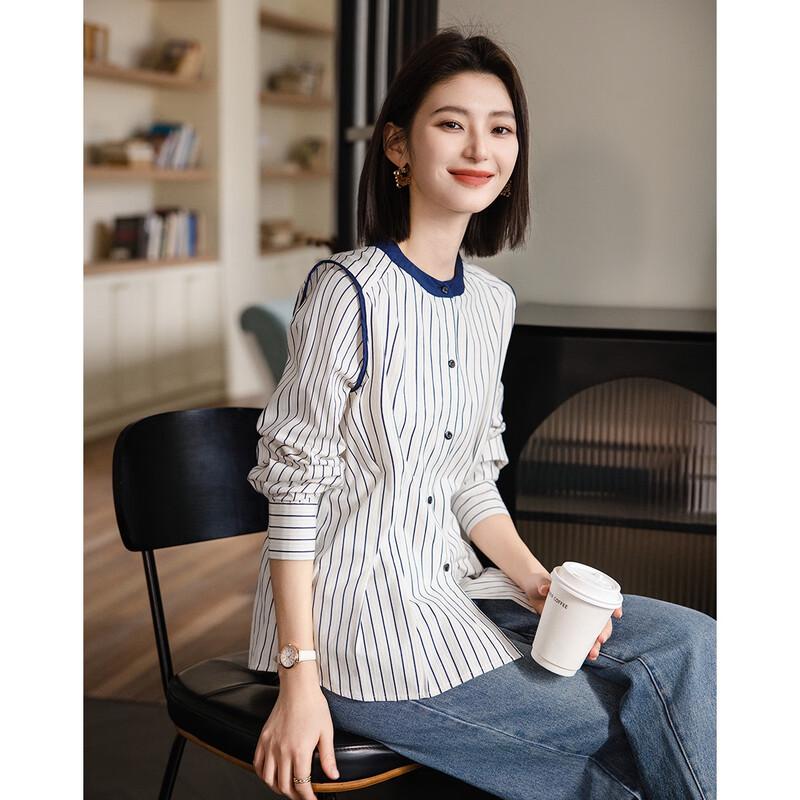 Demana Women s Retro Striped Cloud Cotton Shirt M