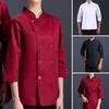 Guler Stand Mâneci lungi Dublu piept Buzunar uniformă de bucătar femei bărbați serviciu panificație cămașă de bucătar respirabilă îmbrăcăminte de lucru