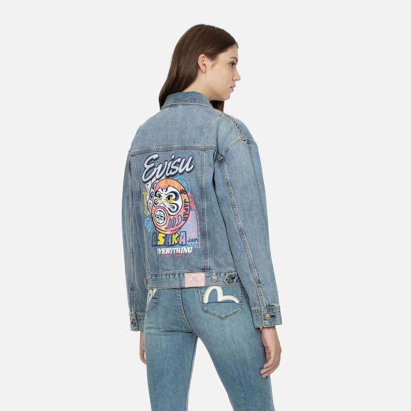 Evisu Aw23 Dharma Patch Wide Denim Jacket Women Jacket Denim-Blue 2EAHTW3DJ4052LFCT