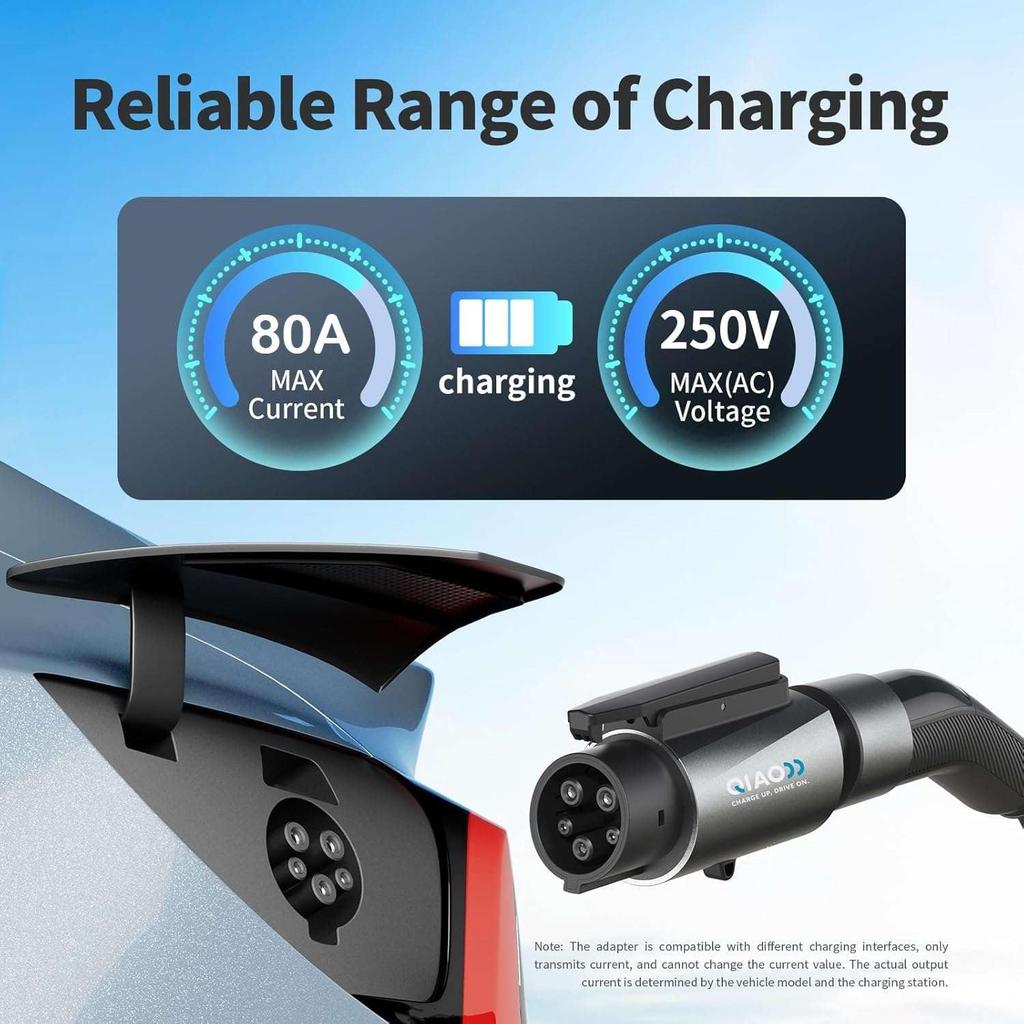 For Tesla To J1772 Adapter With Security Lock, Max 80A 250V Silver Plated NACS To J1772 Adapter For Level 2 EV Charging, Fits Tesla