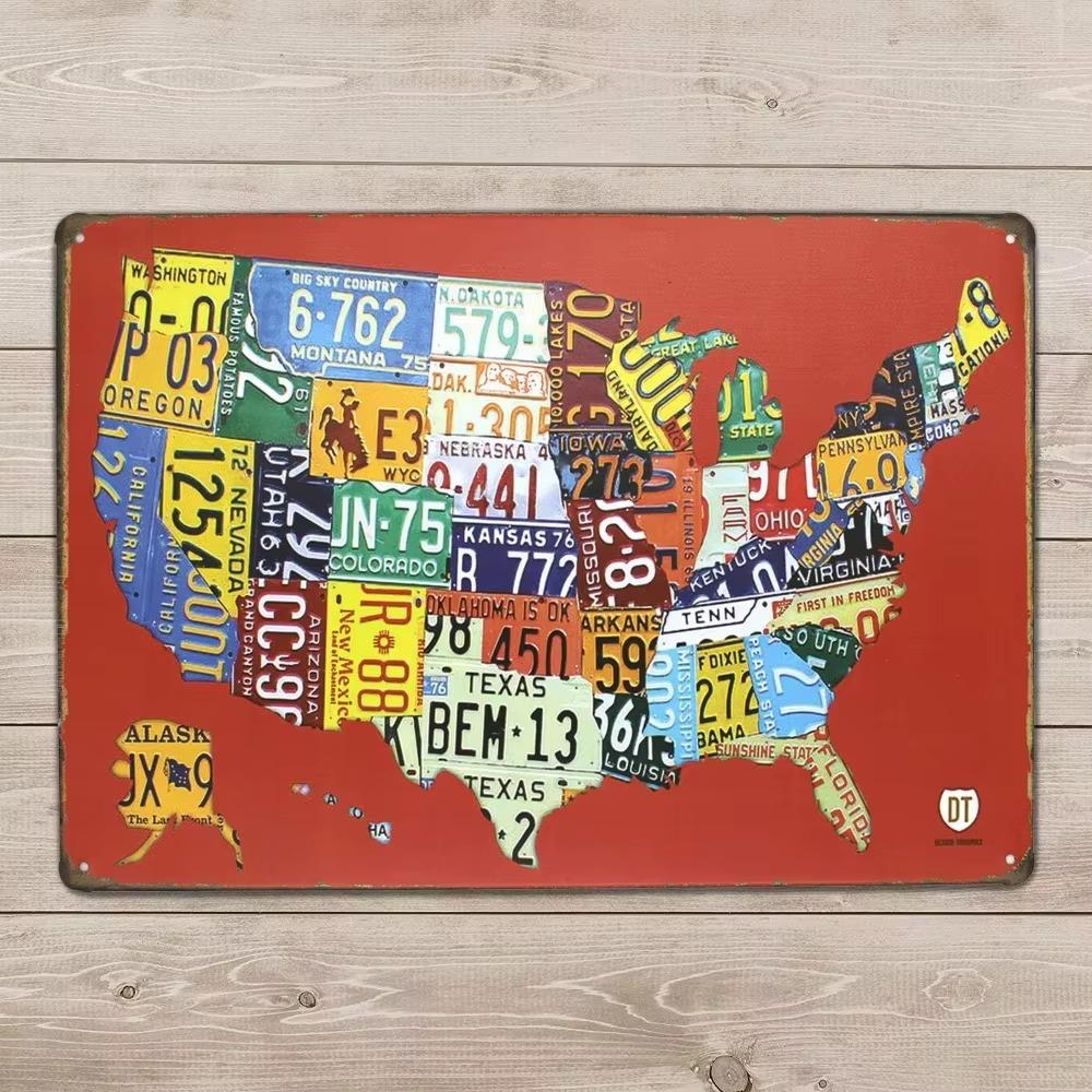 Delightful Appealing 8x12 Inch Red USA Map Road 66 License Plate Sign - Vintage Plaque for Garage, Bar & Home Wall Decor