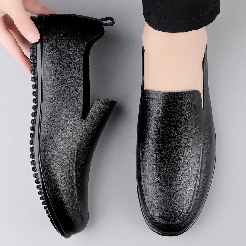 Fashion Men's Leather Casual Shoes Soft Soles Comfortable Flat Bottoms Simple White Men's Commuting Driving Shoes High-quality Fabric