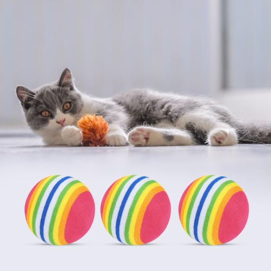 Míč pro kotě Duhové barvy Pevný skákavý Bez zápachu Odolný proti kousání Vnitřní aktivity Hrací hračka EVA pěna Hračka pro kočky Míč pro domácí mazlíčky