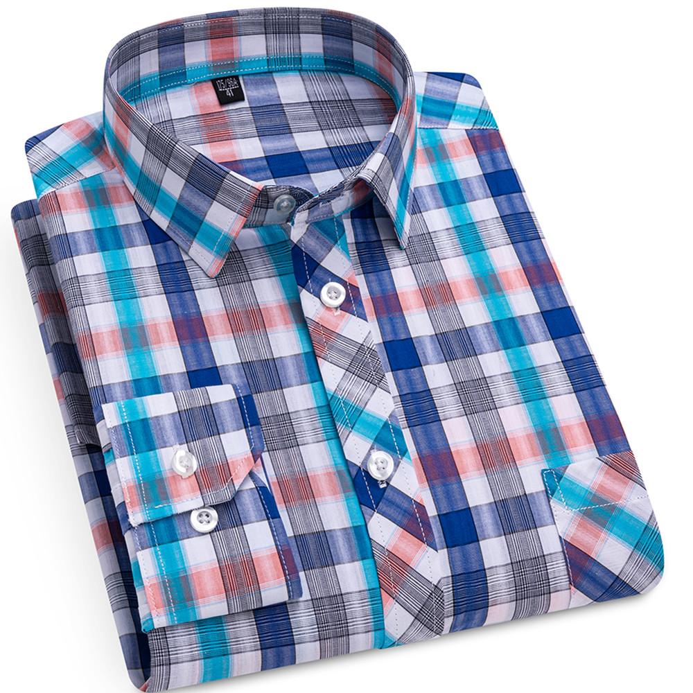 Fashion Spring Autumn Men's Plaid Shirts Long Sleeve 100% Pure Cotton Good Quality Thin Soft Classic Basic Casual Male Clothing