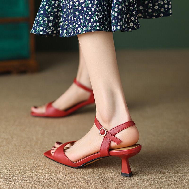 Fashion 2025 Summer Sandals Women Shoes Open-Toe Thin Heel Women Sandals Split Leather Square Toe Shoes for Women High Heels Handmade