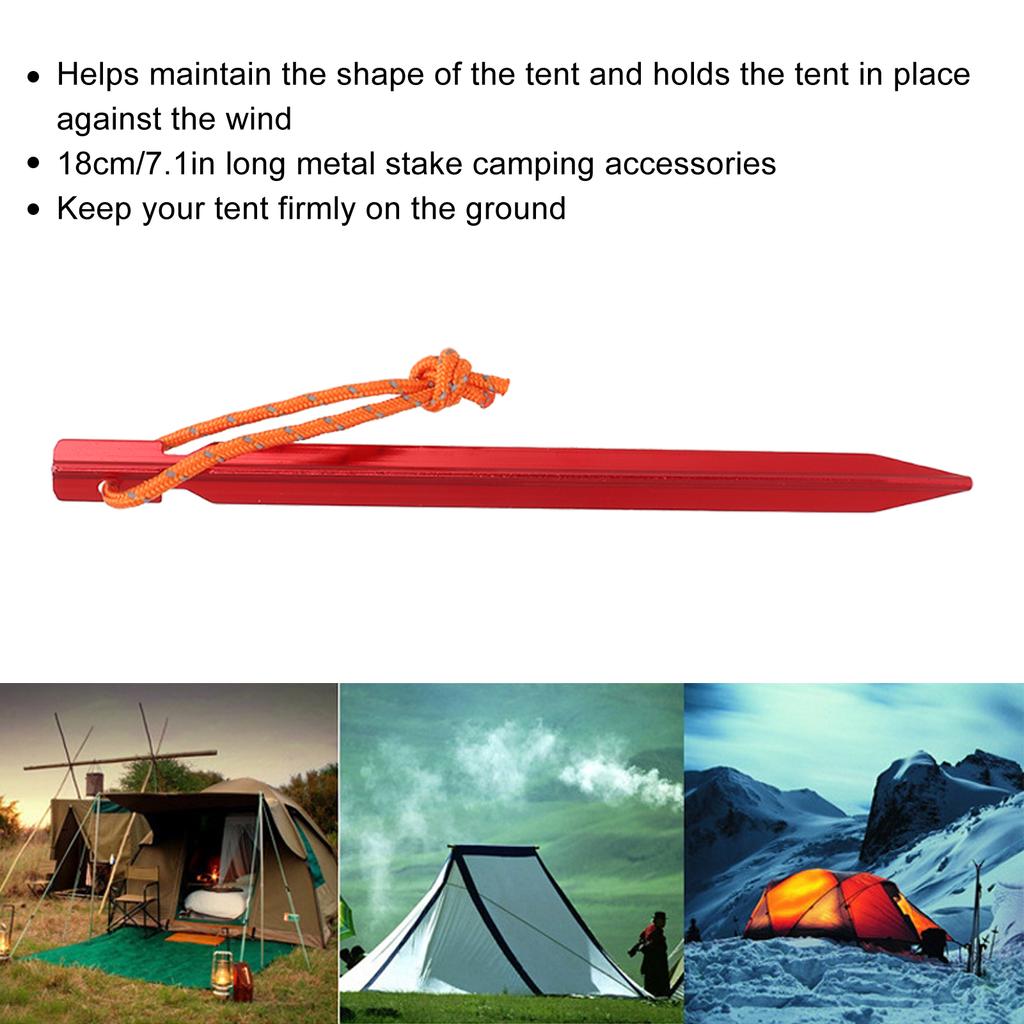 Tent Stakes V Shape Heavy Duty Tent Peg with Ropes for Outdoor Camping Tent Accessories Red