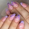 Waterproof Press On Artificial Nail With Violets Floral Art Plastic Nail Tips For Party Wedding