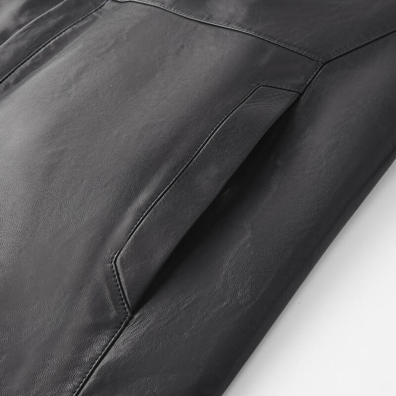 FIRS Men's Goose Down Lined Genuine Leather Jacket with Mink Collar