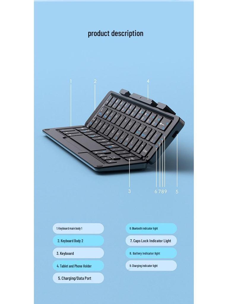 Portable Bluetooth Aluminum Alloy Folding Keyboard with Universal Phone/Tablet Stand, Silent Typing & USB-C Charging