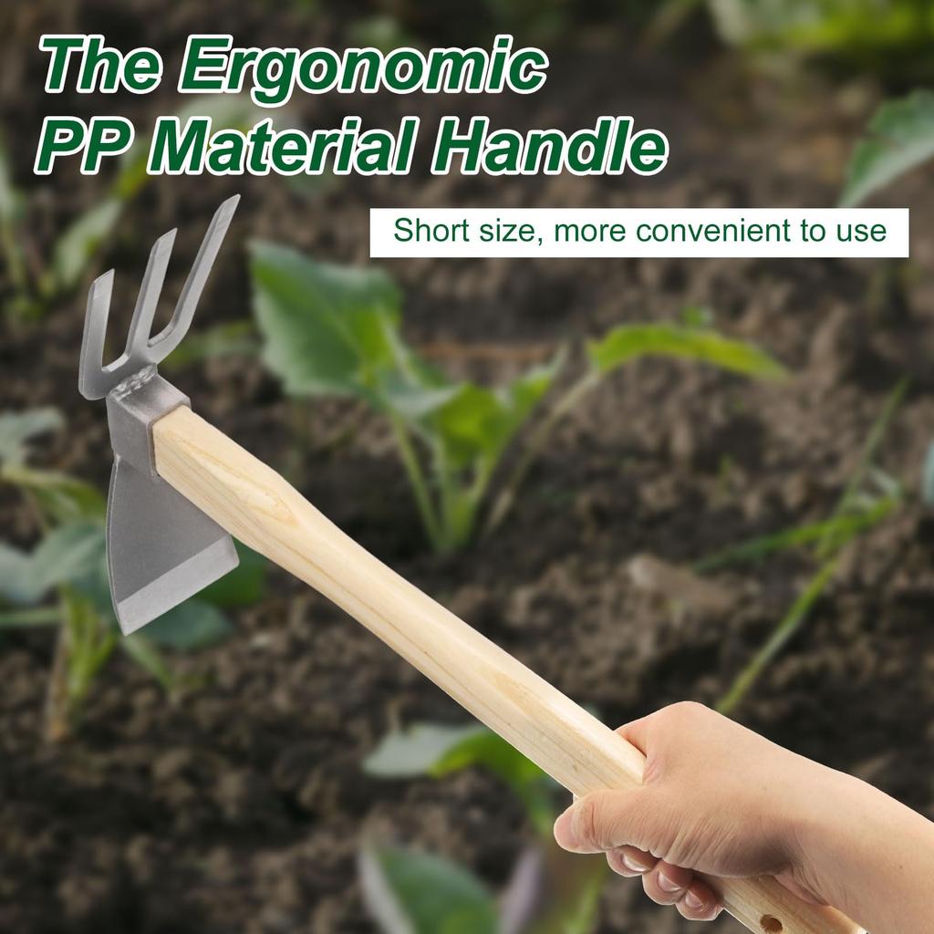 uxcell Garden Hoe and Steel Hoe with Wooden Lightweight Hand Tiller for and Weeding Cultivator, 15" Rust-Resistant, Non-Slip Handle, Backyard, Farm,