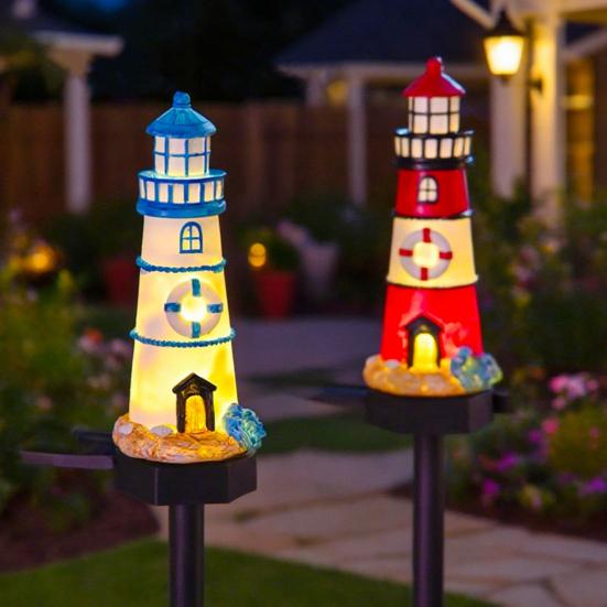 Yousheng Lighthouse Solar Light Outdoor Waterproof Garden Solar Light Decorative Lighthouse Walkway Light with Spike for Flower Beds Courtyard Patio