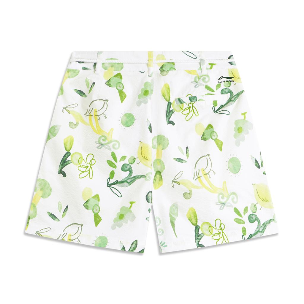 Li Ning Sports Trend Series Loose Mid Waist Woven Casual Shorts Women shorts Yellow Green AKSU226-3