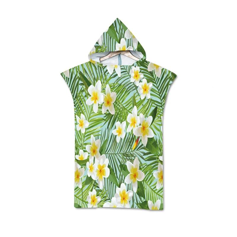 Microfiber Tropical Fruit Leaves Pineapple Print Hooded Beach Towel Hawaii Summer Bath Towel Quick Dry Swimming Poncho Bathrobe